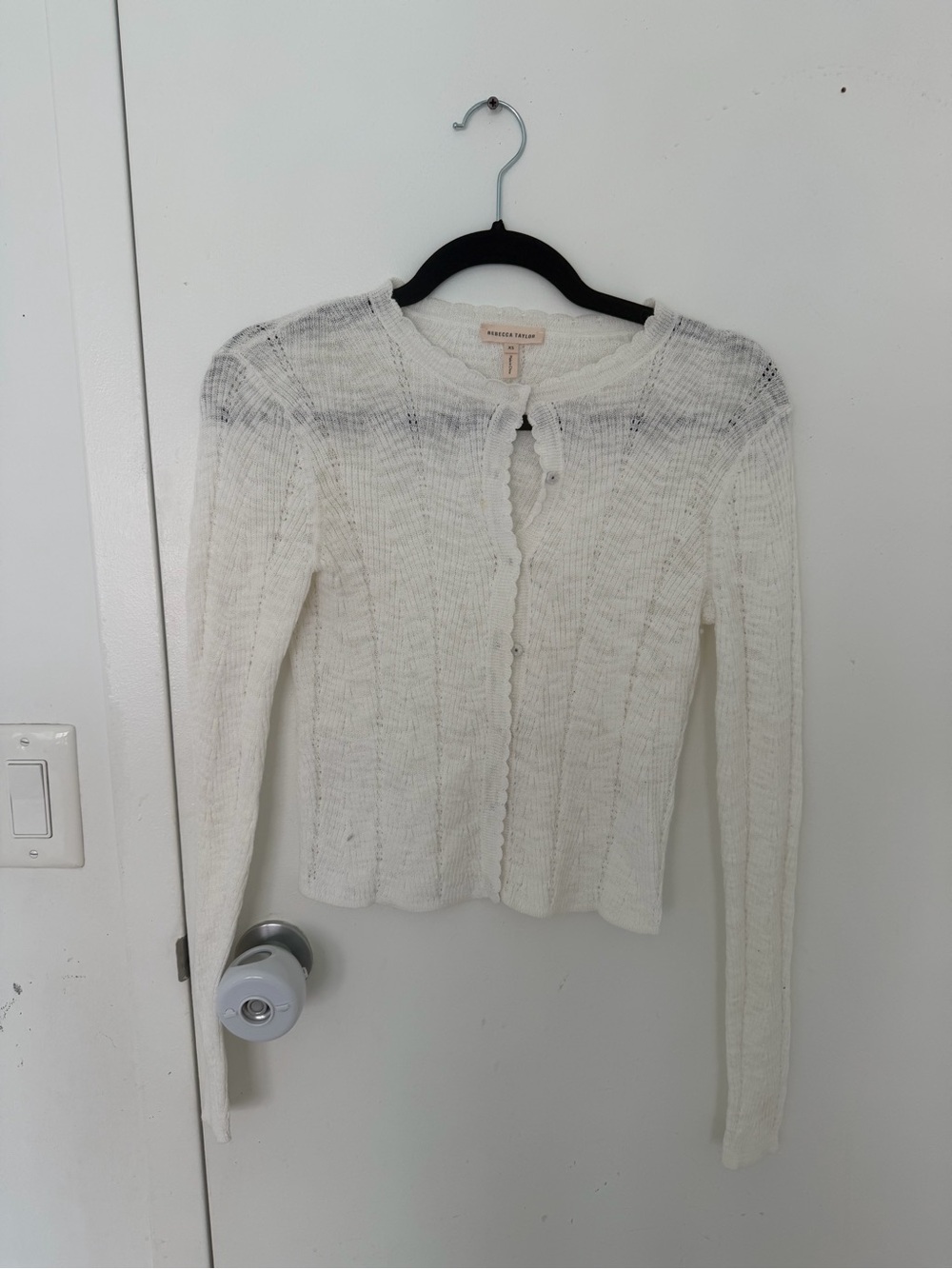 Rebecca Taylor Ivory Knit Scalloped Cardigan